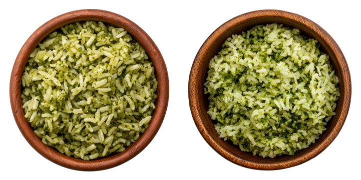 Sets of Bowls with Rice and Pesto Sauce, Isolated on Transparent Background, Perfect for Food Blogs, Recipe Cards, and Meal Planning Visuals