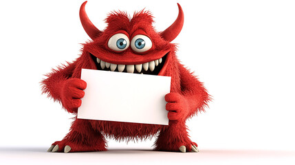  fun red cartoon monster character with big teeth holding a blank sign. The character’s playful, mischievous look makes it suitable for creative and humorous projects