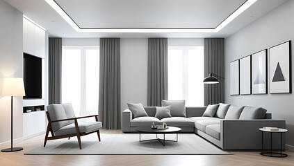 living room interior rendered sofa single lamp