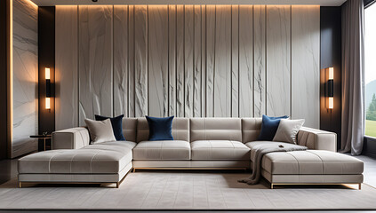 luxury sofa chic room features modern design stone textured paneling unique sofa musty smell