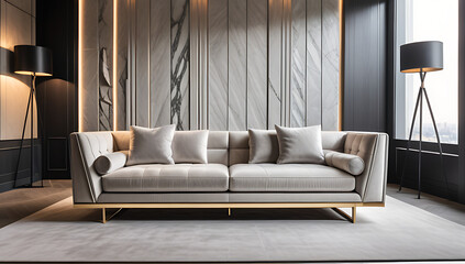 luxury sofa chic room features modern design stone textured paneling unique sofa musty smell