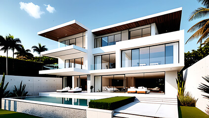 Obraz premium luxury villas blend modern style natural surroundings featuring concrete glass outdoor spaces