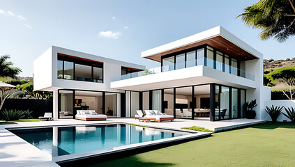 Fototapeta premium luxury villas blend modern style natural surroundings featuring concrete glass outdoor spaces