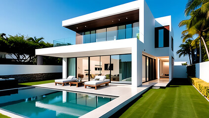 Fototapeta premium luxury villas feature modern minimalist residential designs clean lines sleek exteriors streets worldwide today