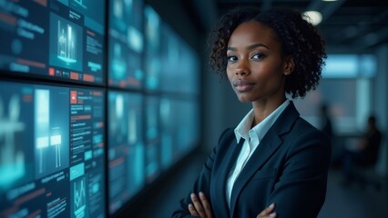 Professional Portrait of an African-American Cybersecurity Officer in a High-Tech Environment