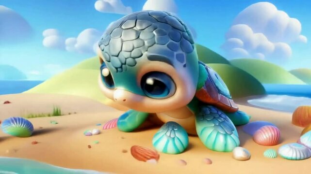 cartoon tortoise on the beach 