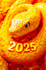 Obraz premium A stunning and bright sculpture of a Red Snake is presented in the decoration of the symbol of the year 2025 according to the Chinese calendar. New Year, gifts, congratulations. Vertical