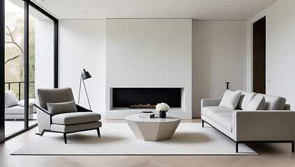 minimalist living room features boucle lounge chair sofa classic style clean lines