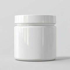 White plastic jar on plain background for product and packaging mockup