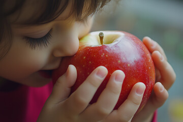 A joyful scene of a child, girl, and woman enjoying fresh apples, highlighting the beauty of healthy eating and vibrant lifestyle