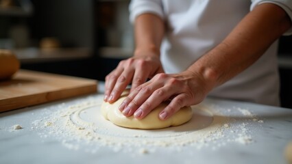 Kneading Dough: Artisan Baker Focused on Crafting Fresh Bread