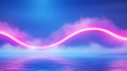 Minimalistic neon wave, frame border, futuristic style with a little fog