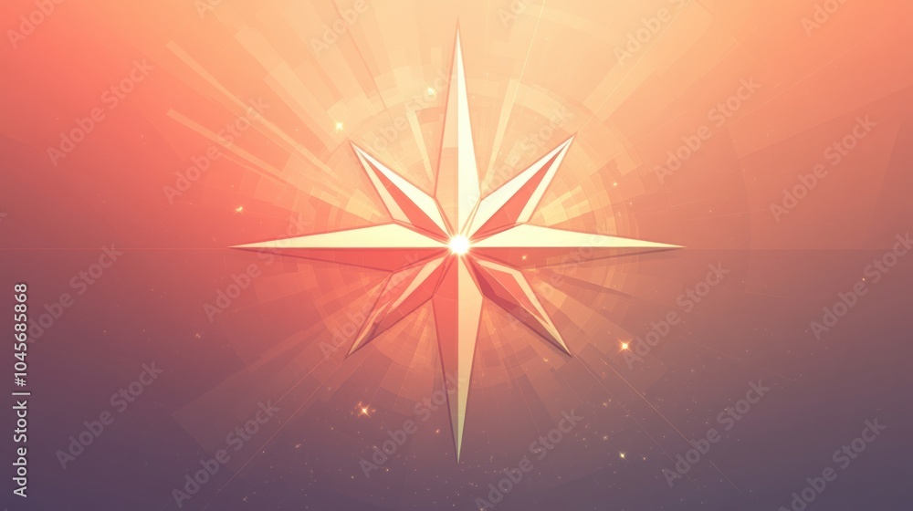 Poster A stylized compass rose with clean, angular lines stands out in the center, illuminated by a glowing backdrop. Generative AI