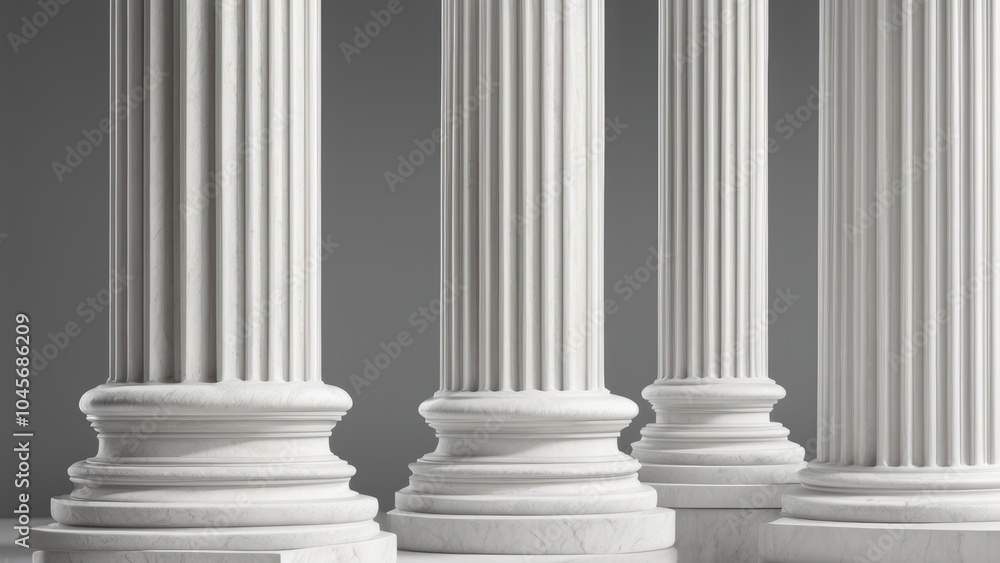 Poster a series of classical white columns showcasing architectural design and elegance.