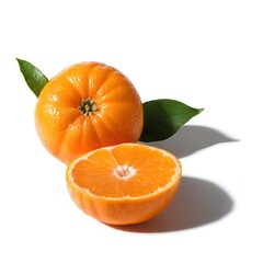 Vibrant Murcott Tangerine and Halves with Leaf Accents on White
