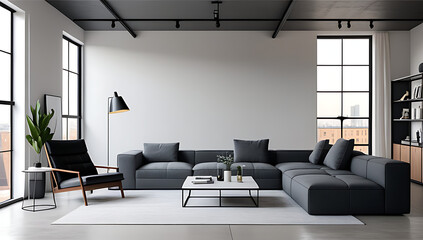 modern loft features minimalist decor sleek stylish living room interior design concept