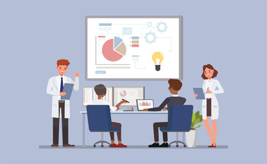 Product development team collaborating in a design studio concept. Business people character vector illustration design.