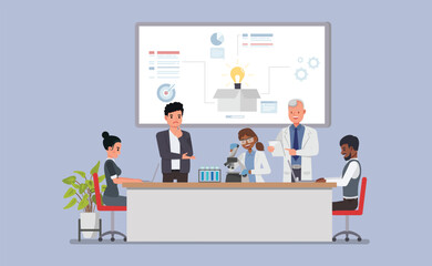 Product development team collaborating in a design studio concept. Business people character vector illustration design.