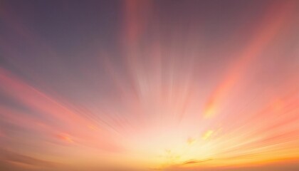Obraz premium Radiant Morning Horizon. Sunlit Sky in Soft Pastel Hues with Abstract Light Rays Capturing Tranquil Sunrise. Ideal for Inspirational Posters, Backgrounds, or Nature Themed Visual Content