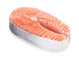 Steak of fresh raw salmon isolated on white