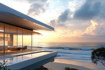 Fototapeta premium beautiful beach house with a stunning view of the ocean 