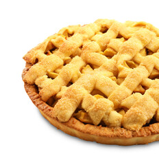 Tasty homemade apple pie isolated on white