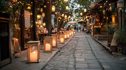 Obraz premium Street filled with colorful lights and lanterns, vibrant and joyful Festival of Lights