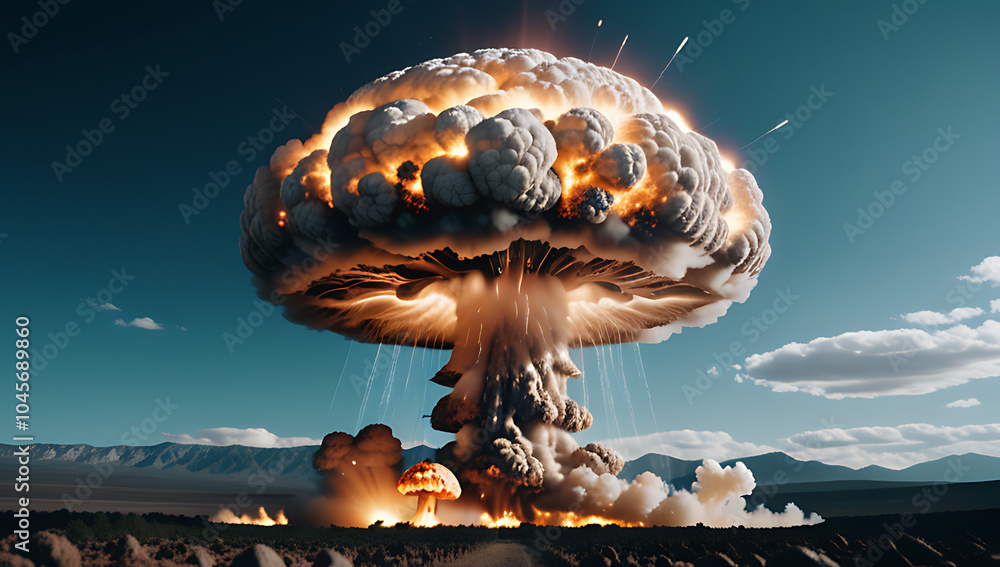 Aufkleber nuclear bomb explosion produces mushroom cloud based generative ai simulations data analysis
