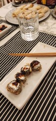 table with Japanese food dishes