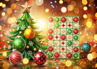 Festive Christmas Bingo Clipart with Bokeh Effect for Holiday Fun