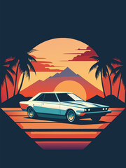 T-shirt design Classic Retro Car Sunset Vibes 