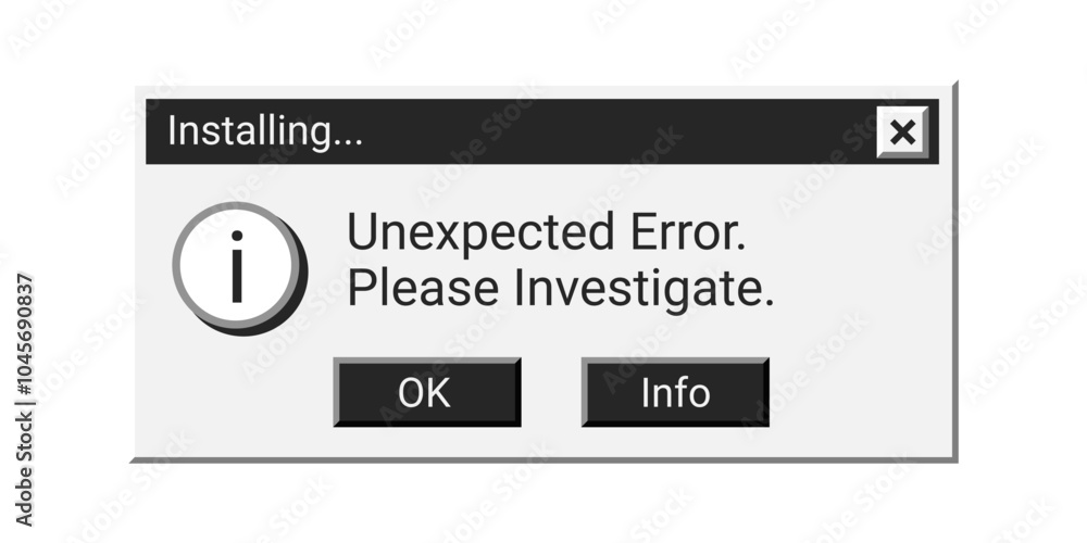 Poster Old error window in black color. Warning dark retro notification message on screen.