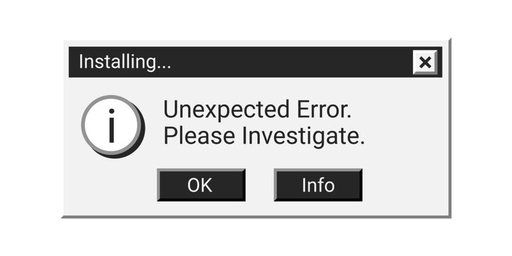 Old error window in black color. Warning dark retro notification message on screen.