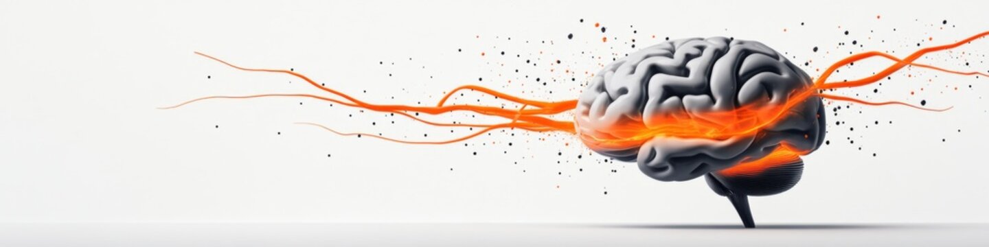 abstract glowing brain surrounded by soft lighting and smooth flowing lines, representing strength, cleanliness, and confidence. The concept of human brain development, medicine, artificial