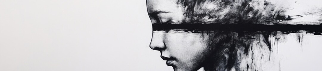 Obraz premium Mental Health, Charcoal drawing of human head 