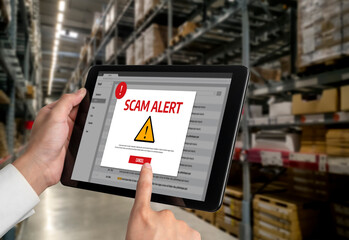 Cyber security software show alert of cyber attack for protection snugly. Danger from virus, phishing and cyber fraud.