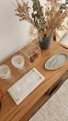 wooden coffee cart in living room