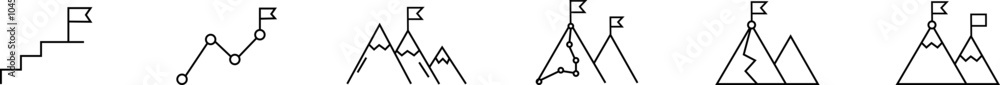 Poster goal sign. set of goal vectors. isolated icon of the path to your set task. reaching the top of a mo