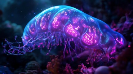 Bioluminescent Jellyfish in Underwater Coral Reef