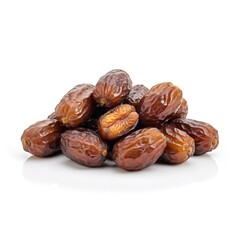 Heap of Fresh Zahidi Dates on a Reflective White Background