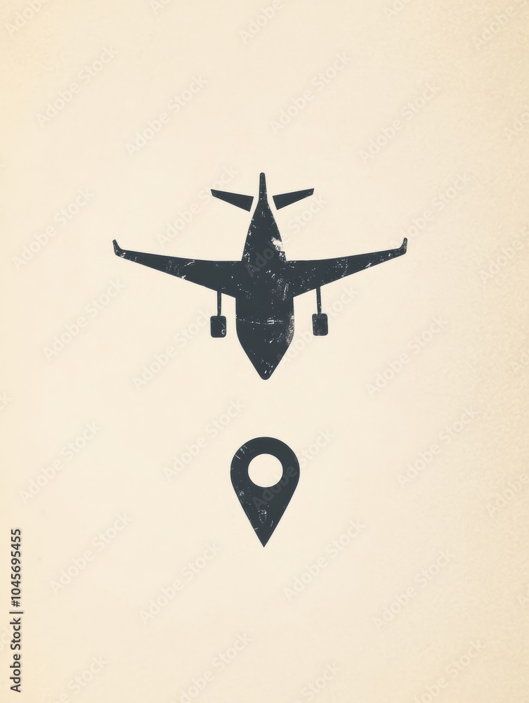 Poster an airplane icon moves upward toward a map pin, indicating exciting travel destinations and adventur