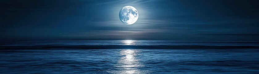 Silver moonlight stretching across the surface of calm ocean waves, creating a peaceful and reflective atmosphere