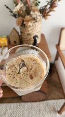 iced breakfast with foam at home