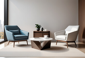two armchairs sit rendered coffee table interior space