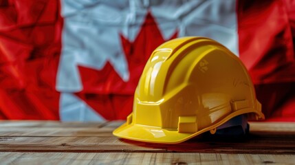 Yellow Hard Hat with Canadian Flag in Background