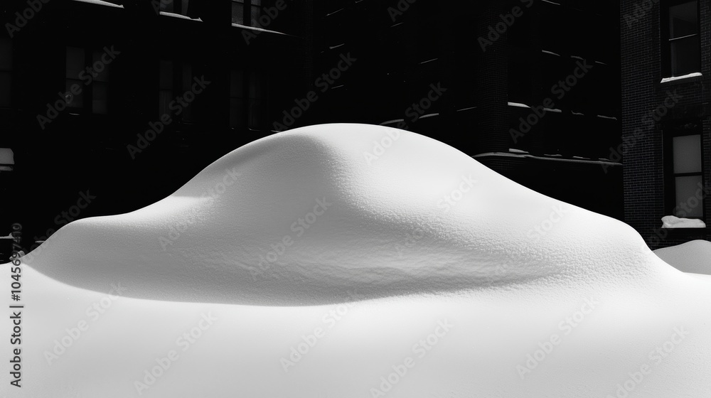 Poster A mysterious snow-covered object exploring the intrigue of winter's unseen forms in a quiet urban setting