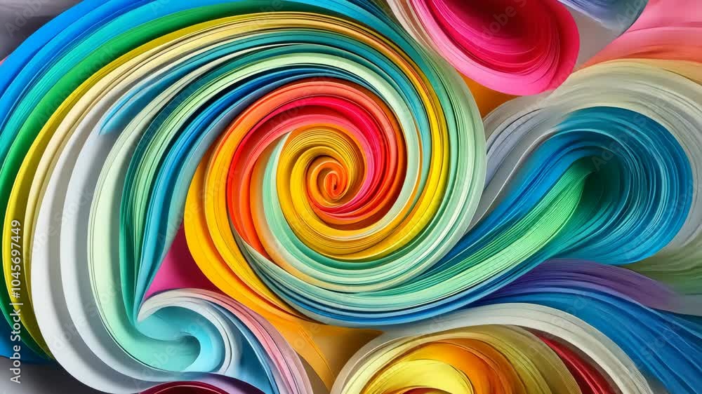 Poster colorful paper spirals creating abstract patterns