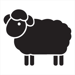 Agricultural theme, illustration, farm, livestock animal, and black silhouette of a sheep standing. Isolated black silhouette on white background