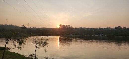 late afternoon in a park in front of the lake in Brazil