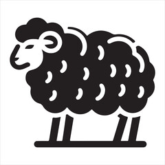 The Sheep Icon An isolated silhouette of a sheep on a black and white background.
